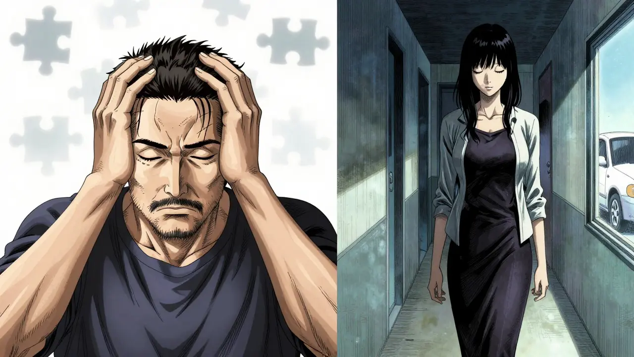 Split image of memory loss puzzle and sleepwalking