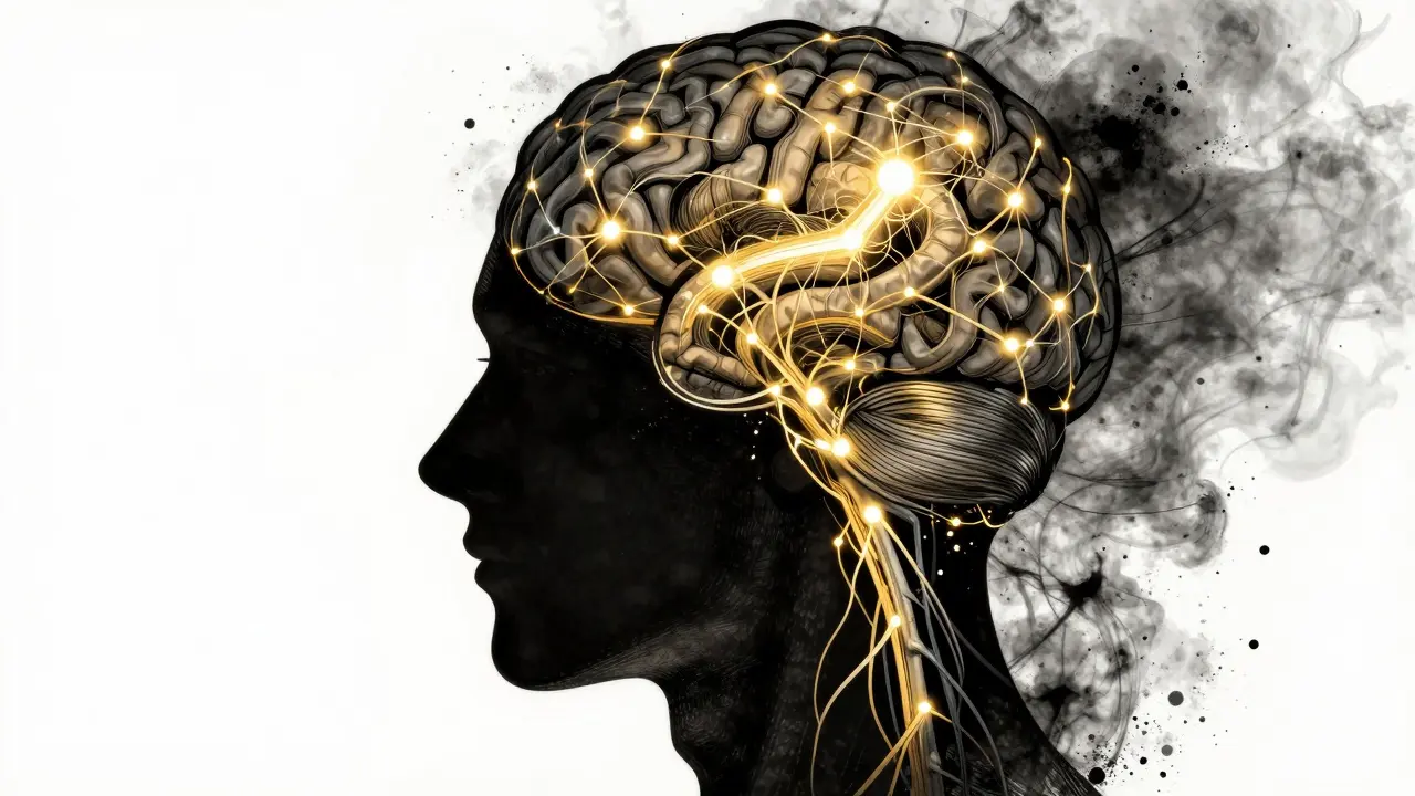 Neural pathways lighting up and connecting together